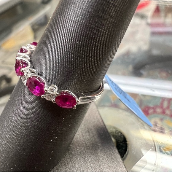 14k White Gold Diamond & Ruby Band Ring - Picture 3 of 8
